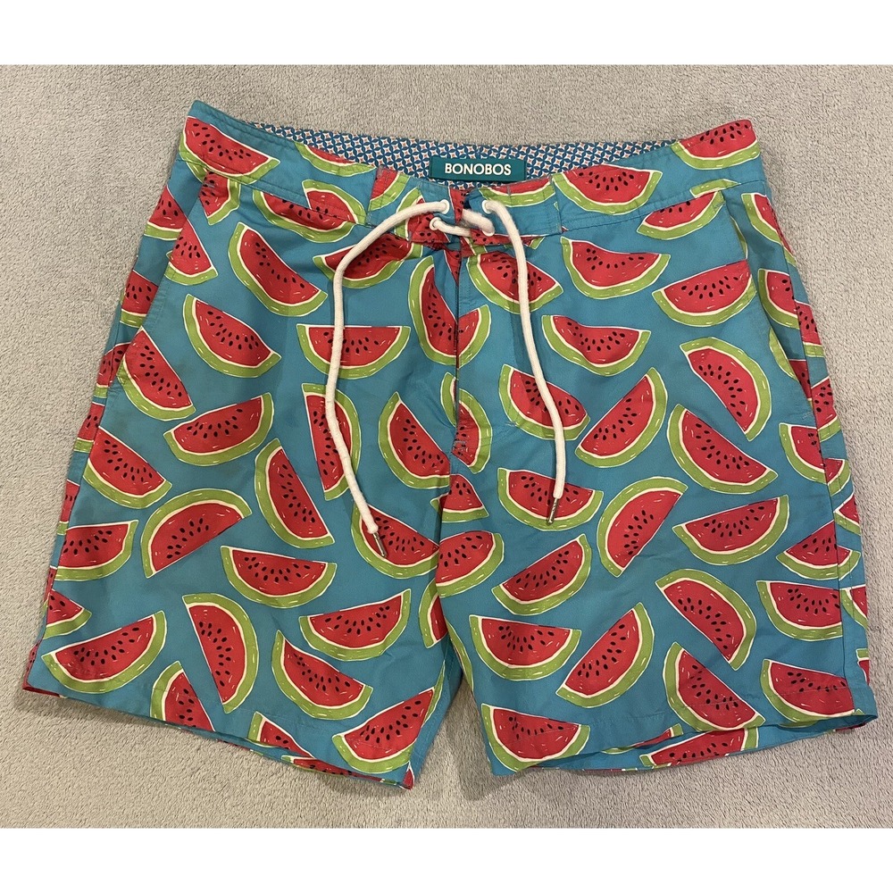 Bonobos Swim Trunks Shorts Mens M 31 32 Watermelon Print Blue Beach Gear